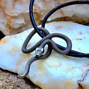 Unique Unixex Necklace for Men Leather Necklace Snake Pendant Gift